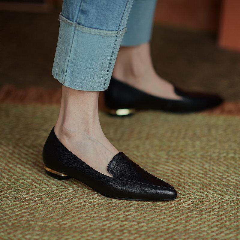 

Dress Shoes Salu Real Genuine Leather Women Low Heel Spring Fashion Casual Pumps Heels Girls Square Size 43Dress, Beige