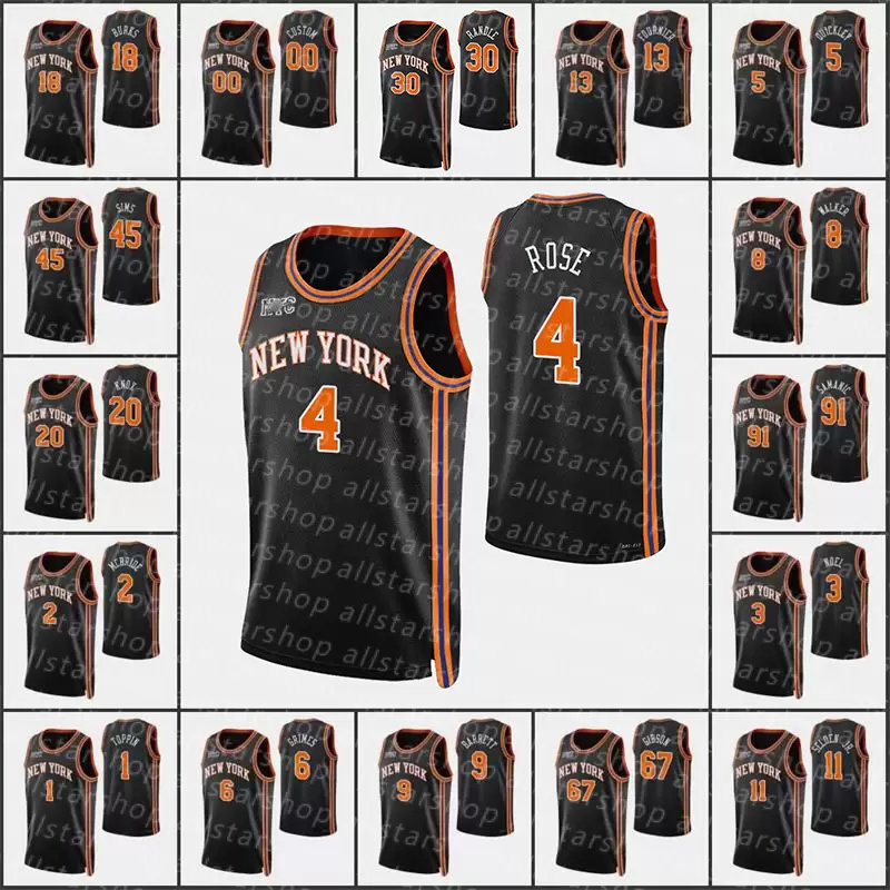 

Basketball Jerseys 75th Anniversary Knick Printed New Men Yorks Julius Randle RJ Barrett Kemba Walker Derrick Rose Immanuel Quickley Evan, Colour 1