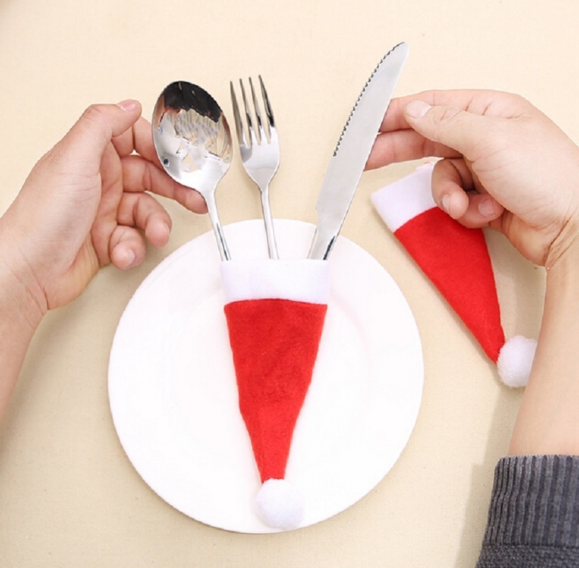 

party Decoration Mini Christmas Home Kitchen Hat Tableware Holder Bag Party Dinner Knife Fork Set Pocket Cover