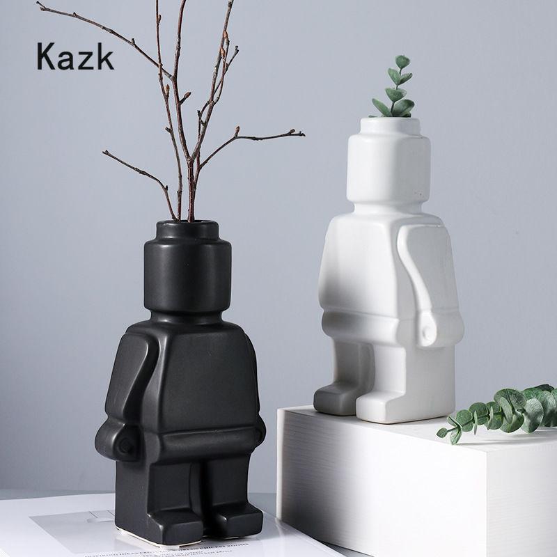 

Vases Creative Ceramic Robot Vase Modern Decor Home Desktop Small Upright Dried Flower Living Room Decoration Accessories