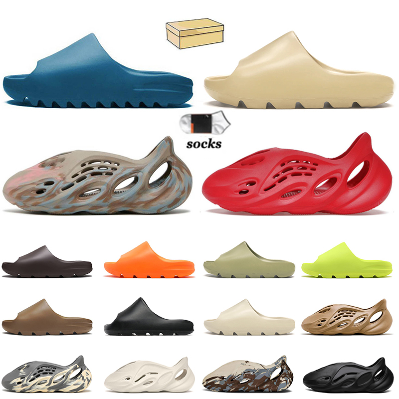 

2022 Slide Slippers Sandals Designer Men Women Summer Flat Shoes Desert Sand Resin Bone Mx Sand Grey Black White Outdoor Beach Slides Runner With Box Socks 36-47, B10 cream clay 36-47