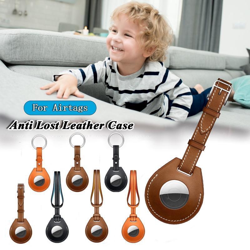 

Cords, Slings And Webbing 2pc Leather Case For Airtags Luggage Tag Bag Charm Key Ring Keychain Protective Shell Apple Anti-lost Tracker Y30