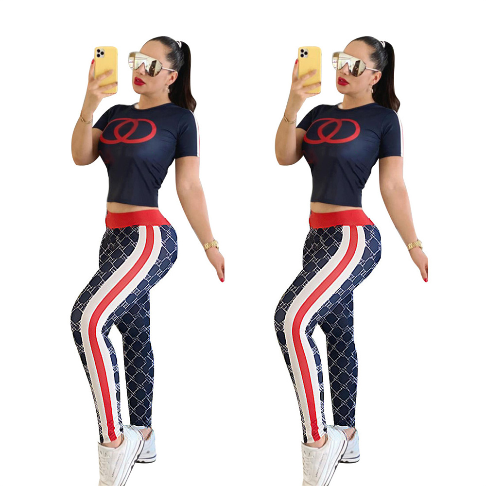 

Women Tracksuits Shirts Legging Short Sleeve hooded and pants jogger Suits 2 pieces sets outfits Letter Printed sweatsuits Casual Sportswear Yoja Sets Femme, G-1