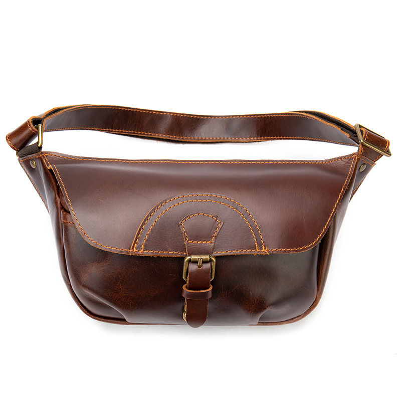

Men's Chest Bag Retro Messenger Shoulder Bags Genuine Leather Men Fanny Pack Large Capacity Cellphone Package High Quality Wallet Vintage Waist Bag