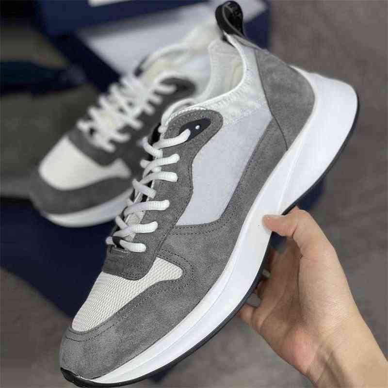 

2022 Men B25 Runner Sneaker Air Platform Shoes Luxury Real Leather Mesh Trainers Grey Suede Triple Casual Big Size NO56, White