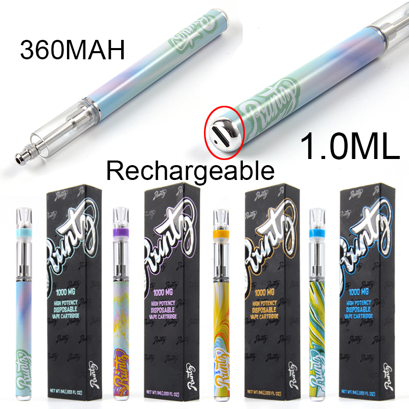 

Runtz Rechargeable Disposable Pens E Cigarettes Vape Cartridges Packaging 1ml Ceramic Coil 360mah 510 Thread