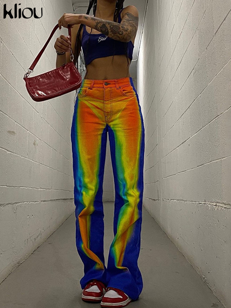 

Gorgeous Print Women Pants Cotton Hipster Cool Y2K Punk Street Style Trousers High Waist Slim Female High Streetwear Hot, Blue