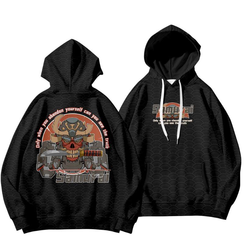 Sweats à capuche pour hommes Sweats Cartoon Samurai Imprimé Automne Hiver Plus Velours Pulls Harajuku Polaire Sweat À Capuche Sweat Couple Hommes