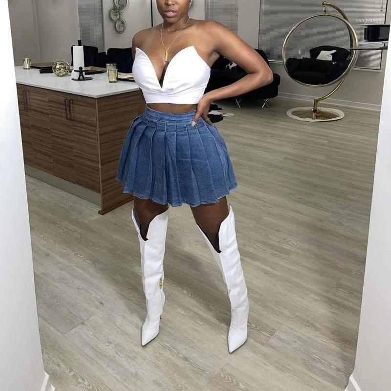 

Skirts Women' Summer Sexy Mini Skirt Fashion Casual Pleated Short Denim, Blue