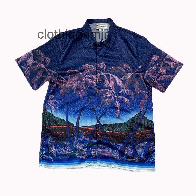 

Mens Clothes Casablanca Sunset Designer Glow Short Sleeve Shirt Sicily Lazy Wind Coconut Couple Holiday Summer, Picture color