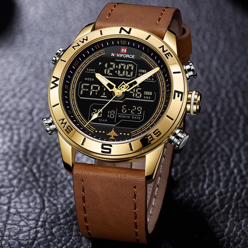 

Luxury Brand Men 9144 Gold Army Military Watch Led Digital Leather Sports Watches Quartz Mens Clock Relogio Masculino, Bwb