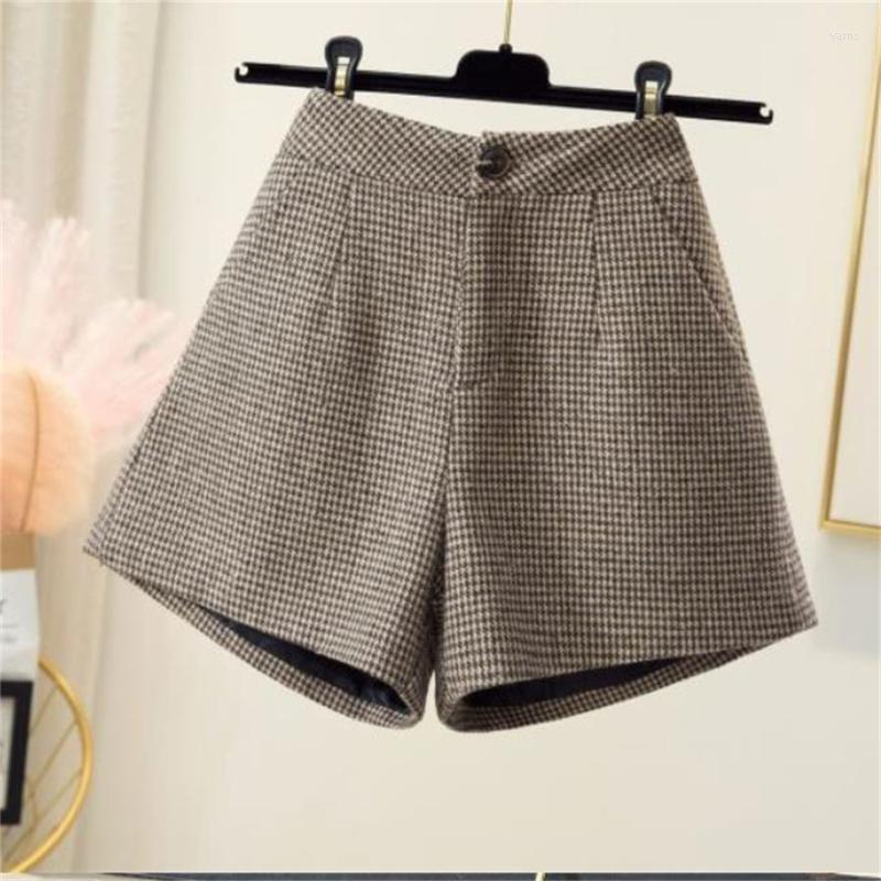 

Women' Shorts 2022autumn Winter Wool Women Korean High Waist Plaid Wide Leg Short Pants Femme Casual Loose Boots Breechcloth Outer Wear, Black