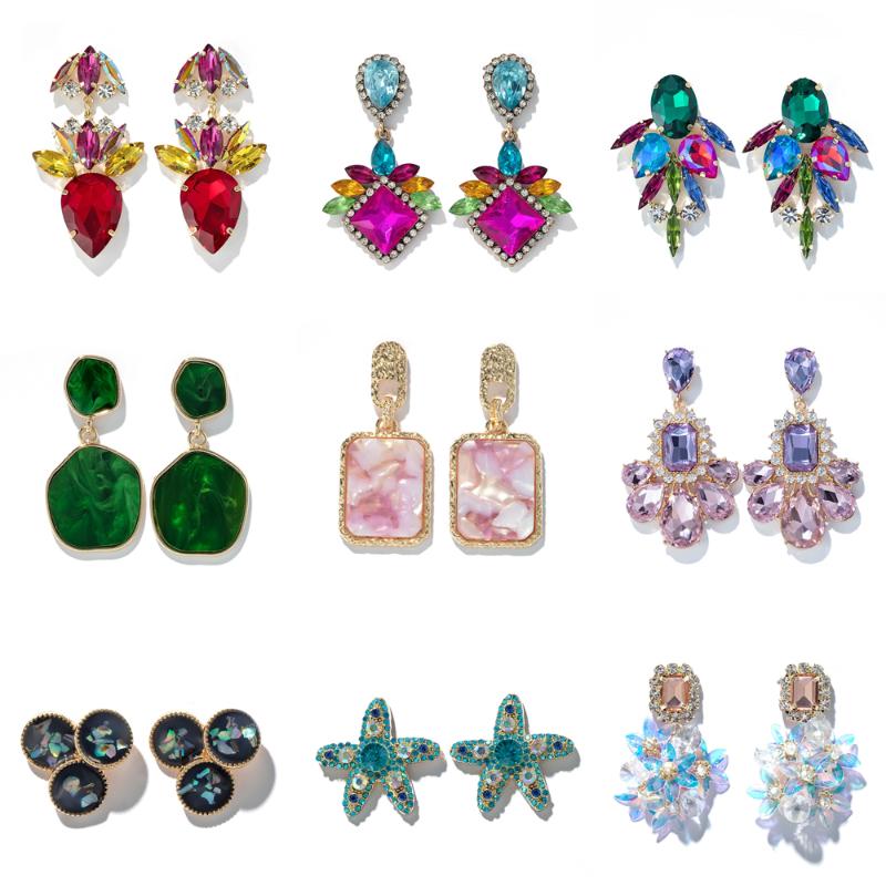 

Dangle & Chandelier Clear Rhinestone Drop Earrings For Women Colorful Crystal Stone Geoemtric Elegance Party Jewelry Gift Accessories