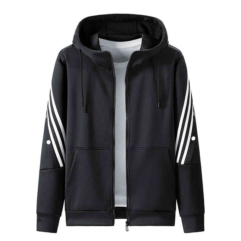 

Spring New Men's Sports Leisure Jacket Three Bar Hooded Sweater Youth Cardigan, White