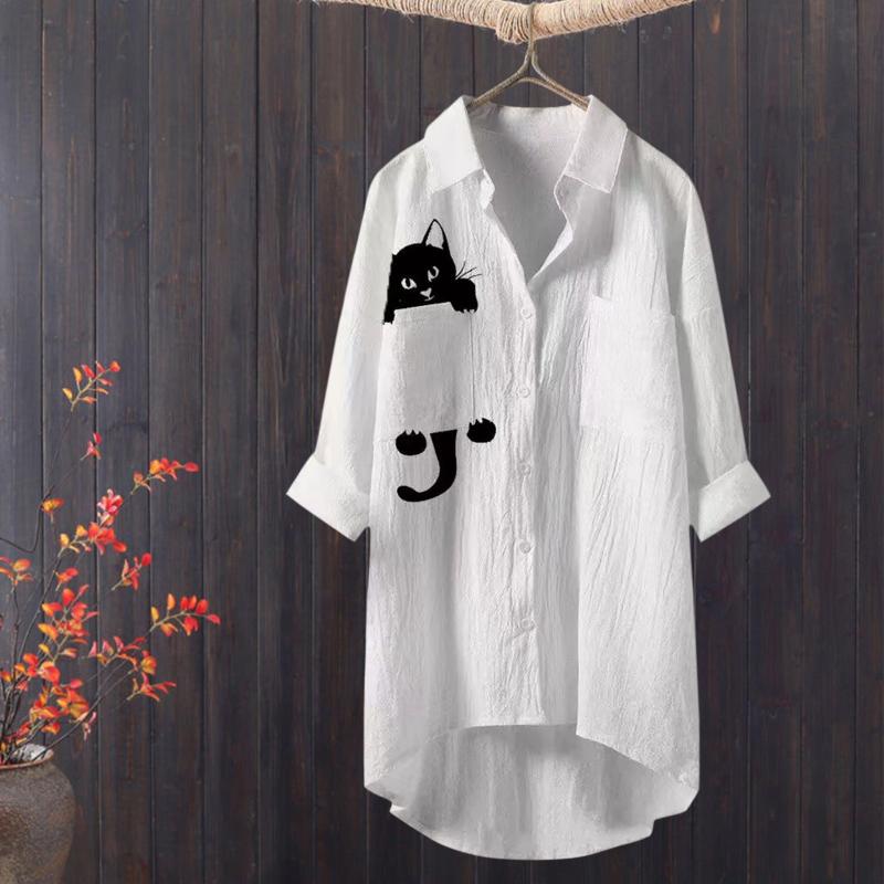 

Women's T-Shirt Ambiance Long Sleeve Shirt Womens Lapel Three Quarter Sleeves Shirts T Blouse With Pockets Short BlackWomen's, Black