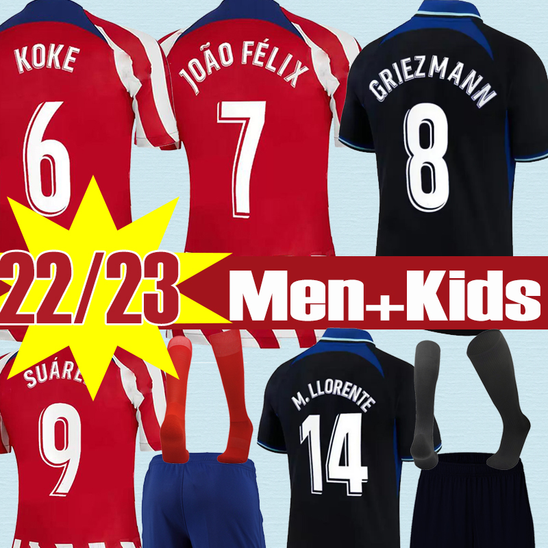 

4XL 22 23 CORREA JOAO FELIX soccer jerseys 2022 Home Away SUAREZ GRIEZMANN CUNHA M. Llorente KOKE Camisetas LEMAR CARRASCO men add kids Football Shirt Atletico Madrids, 21 22 home