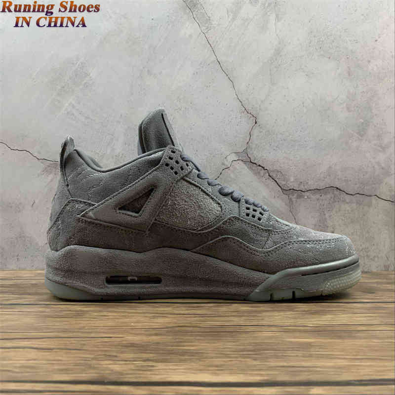 

Top Quality KAWS 4 IV Basketball Shoes Mens Jumpman 4s Grey Suede Sports Sneakers Size US7-13 With Box