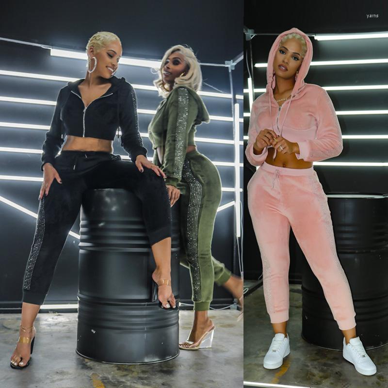 

Velvet Sweatsuits Women Two Piece Set 2022zip Hoddie Top Sweatpants Leggings Joggers Tracksuit Female Wholesale Drop Women' Tracksuits, Green