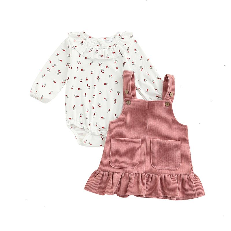 

Infant Baby Girls Suit Sets Spring Autumn Long Sleeve Floral Printed Romper Tops Solid Color Ruffled Dress, As picture