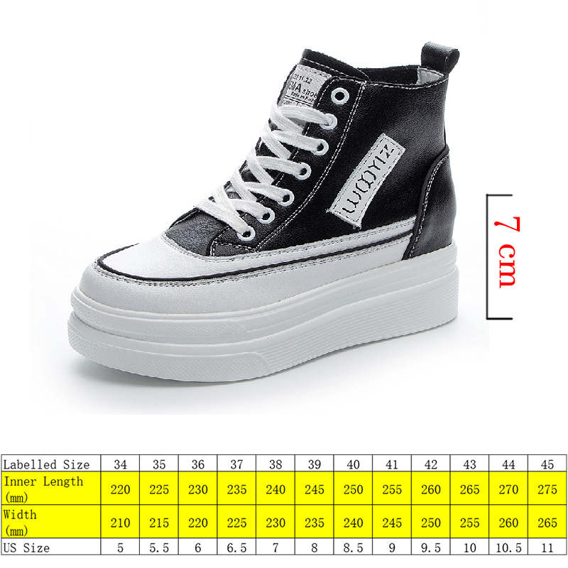

7cm Split Leather Super Thick Sole Platform Heel High Top Shoes Boots Chunky Sneakers Ankle Boots Spring Autumn, White