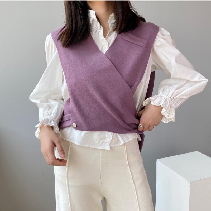 

Women's Knits & Tees Women One-piece Green Profile Shawl Knitting Streetwear Fashionable Indie Sleeveless Solid Cardigan With Various Shapes