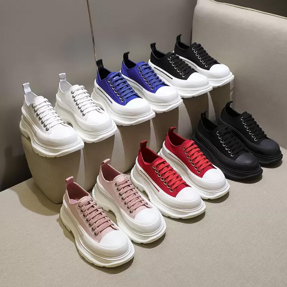 

Luxury Designer Outdoor shoes Tread Slick canvas sneaker High Low Platform triple black red white pale royal leather Rubber Lace-up women sneakers Trainers