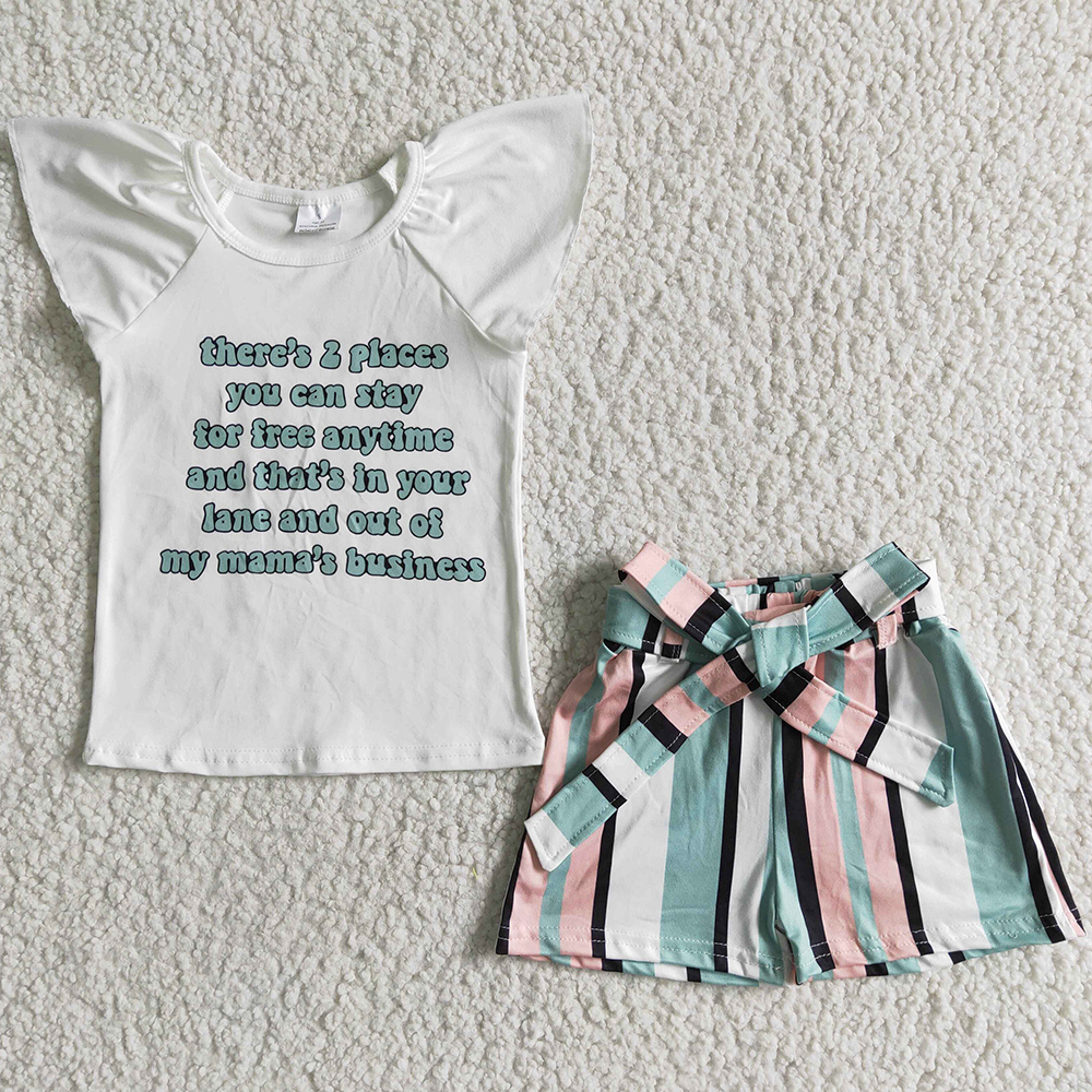 

Wholesale Baby Girl Clothes Kids Summer Set Short Sleeve T-shirt Ruffle Shorts Cute Outfits Toddler Girls Clothing Belt Design Fashion Children Outfit, As picture