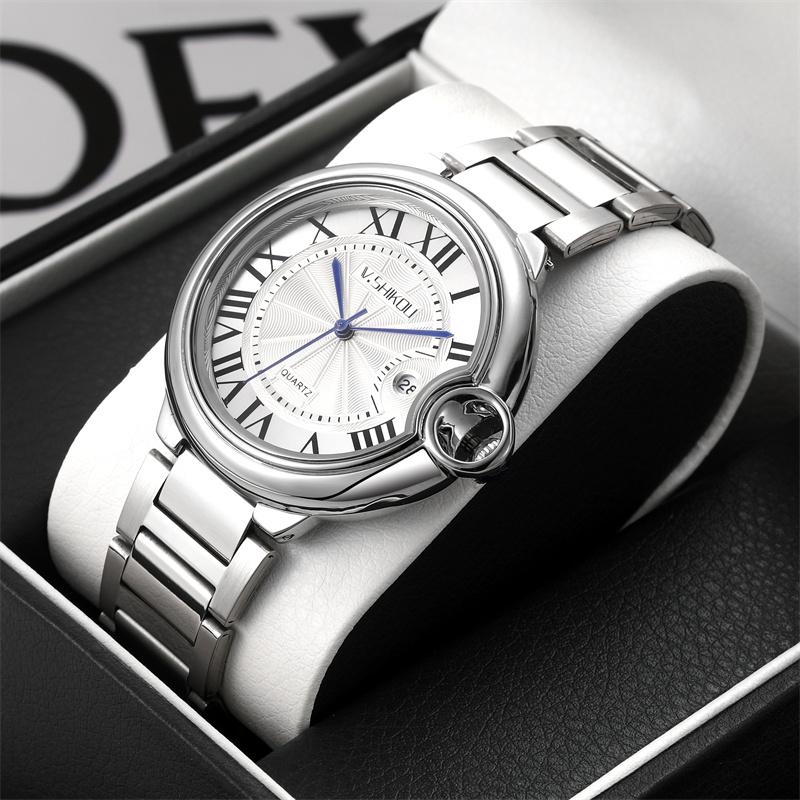 

Wristwatches Men Luxury Business Quartz Watch Stainless Steel Watches Date Calendar Male Clock Relogio Direct Fashion Couple WatchesWristwat, Women-leather