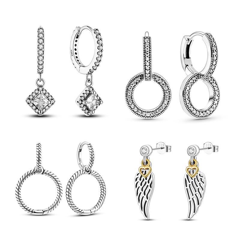 

Hoop & Huggie Silver 925 Double Circle Round Earrings S925 Feather Original Brand Minimalist Jewelry For Women Pendientes MujerHoop