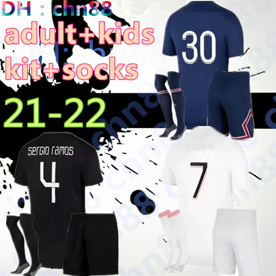 

PLAYER 30 10 MBAPPE 7 HAKIMI SERGIO RAMOS WIJNALDUM soccer jerseys 21 22 Maillots pSGS football shirt 2022 men + kids kit set with socks uniform enfants maillot de foot, 3rd