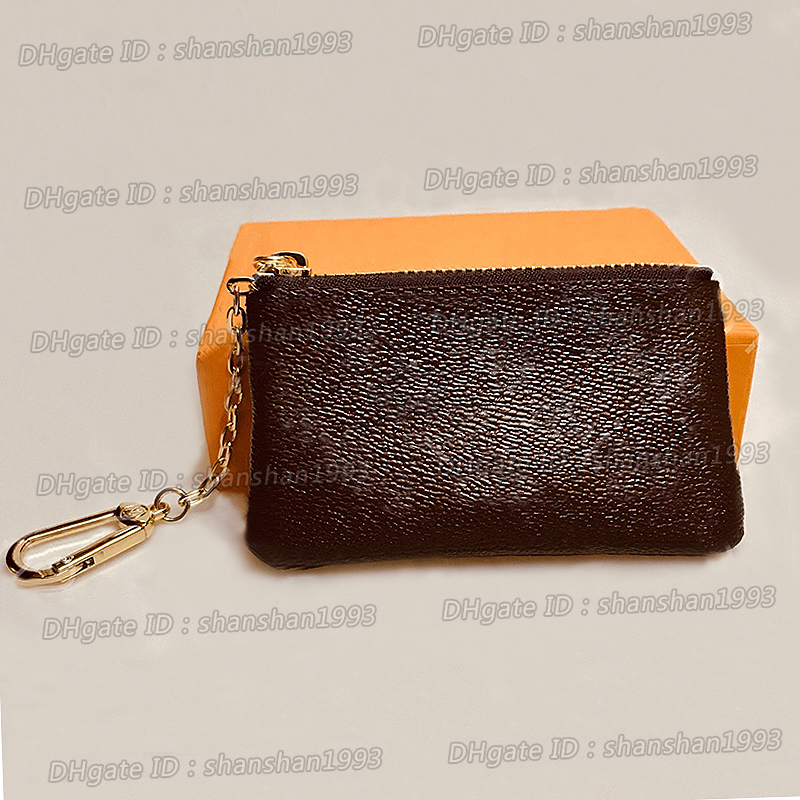 

Key Pouch Designer Wallet Fashion Womens Mens Key Ring Credit Card Holder Coin Purse Luxury Mini Bag Charm Brown Canvas With box, Brown with flowers