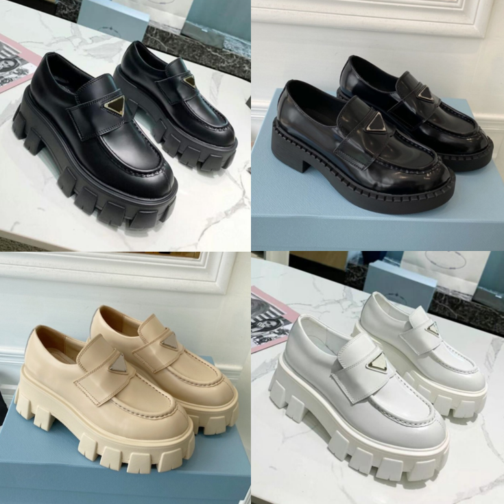 

New Designer Shoes Soft Cowhide Men Women Platform Sneakers Loafers Rubber Black White Shiny Leather Chunky Round Head Sneaker Thick Bottom Increase Shoe 35-46