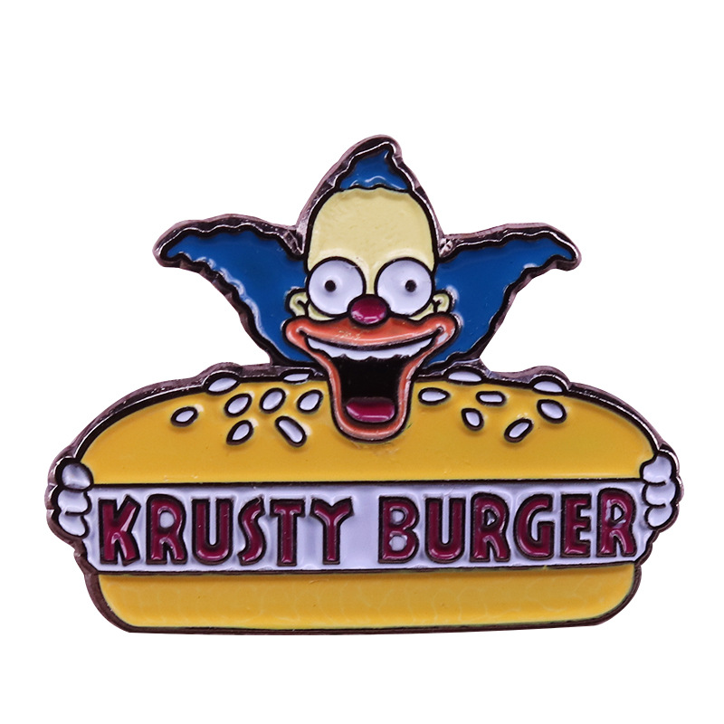 

Simpson Anime Brooch Pins Krusty Burger Cartoon Metal Enamel Lapel Brooches Badge Jewelry for Kids Children's Clothes Cute Pin, As picture