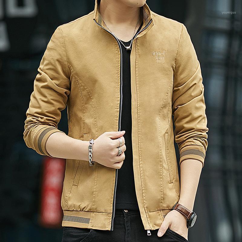 

Men's Jackets Jacket Spring And Autumn Casual Fashion Solid Color Knitted Sleeves Washed Thin Slim Large For Men, Army green