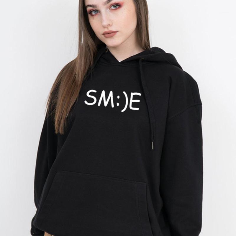 

Women's Hoodies & Sweatshirts Smile English Letter Cartoon Print Korean Pullover Winter Crop Harajuku Creative Streetwear Kawaii, Black