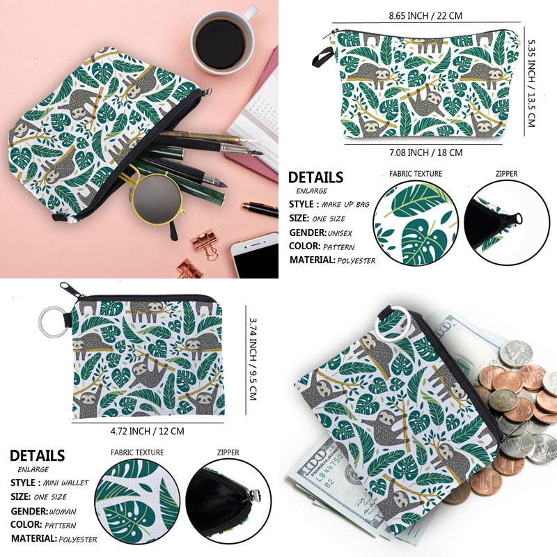 

2 Pcs Printed Makeup Bag Cute Animal Pattern Cosmetic Set For Women Combination Organizer, Dark grey