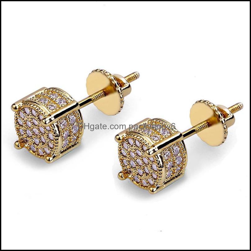 Stud Earrings Jewelry Hip Hop Screw Back White Zircon Dangle Gold Plated Vintage Geometric Wholesale Drop Delivery 2021 Cp9Bt