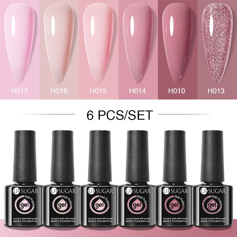 

Nail Art Kits UR SUGAR 6PCS Nude Pink Glitter Gel Polish Set Summer Color Kit Vernis Semi Permanent Soak Off UV LED