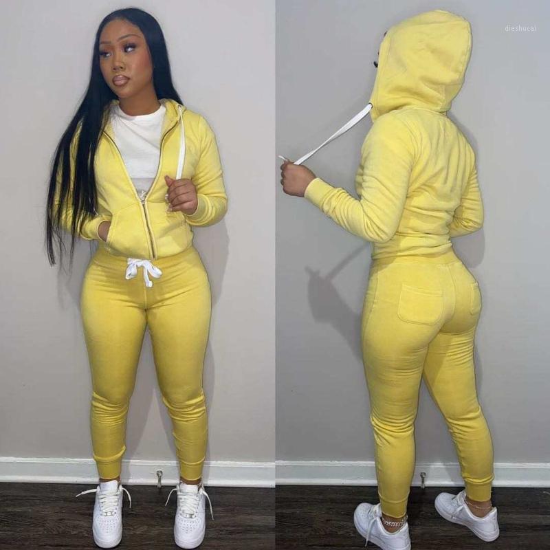 

Women' Two Piece Pants PLSW Sets Women Hoodies Long Sleeve Tracksuits Casual Hooded Collar Solid Color Tight Yellow Sweatsuit Set, Black