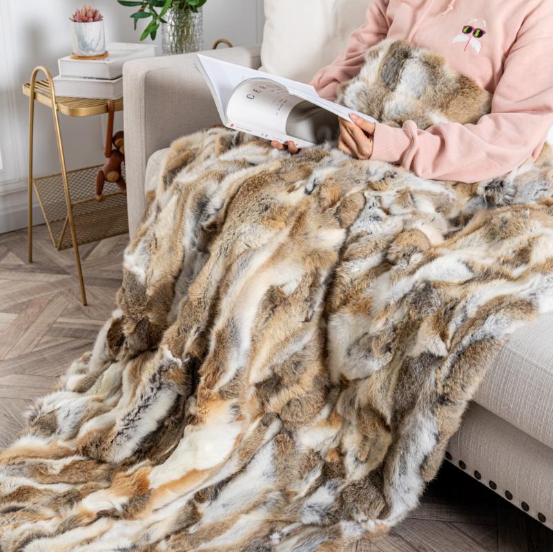 

Blankets Multi-Size Natural Straw Yellow/Gary Real Genuine Fur Blanket Warm Sofa Bedroom Throw Soft Plate Mattress Customized