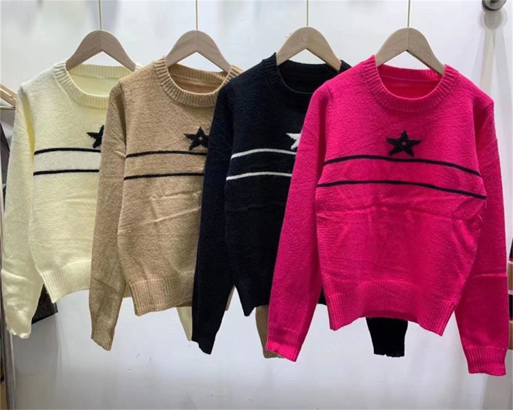 

Women' Knitted Sweater Long Sleeve knit Autumn Round Collar Jumper With Letter and Star Sweaters Short top Woolen Jackets Outwear 22SS 4 Colors, Extra shipping cost