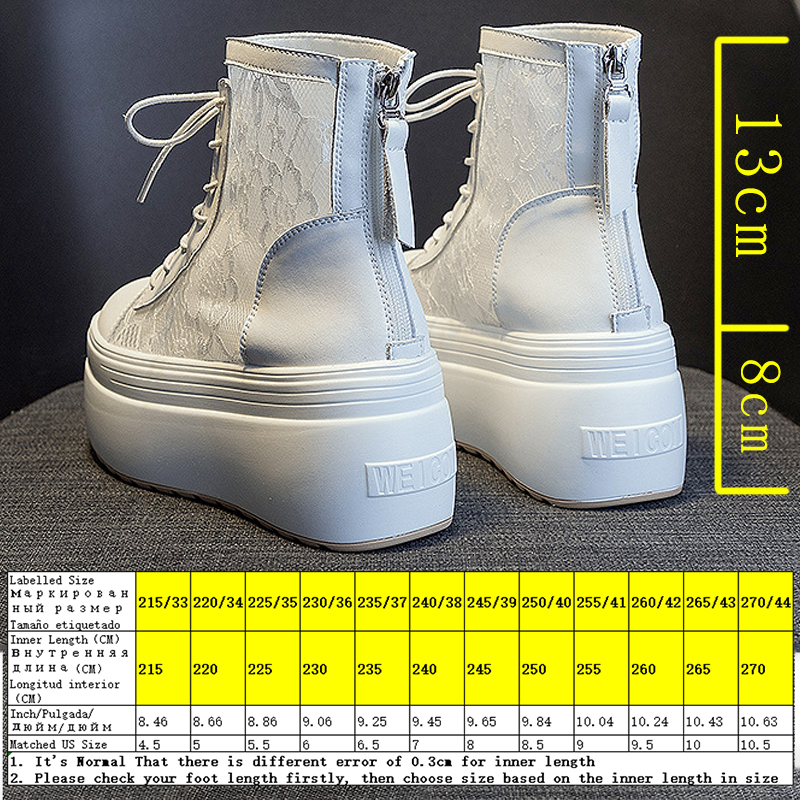 

8cm Women Boots Summer Lace Zip Ankle Boots Platform Shoes Ankle Boots Fashion Genuine Leather Women Summer Shoes Booties, Black