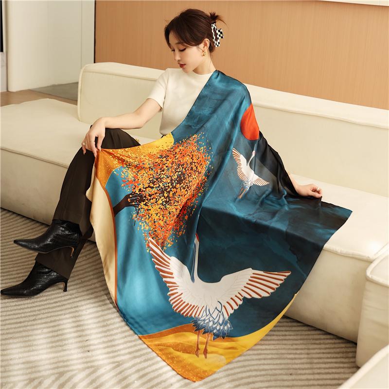 

Scarves Women Silk Square Scarf Satin Print Hijab Shawls Wraps Female Foulard Headbands Bufanda Muslim Headscarves BandanaScarves