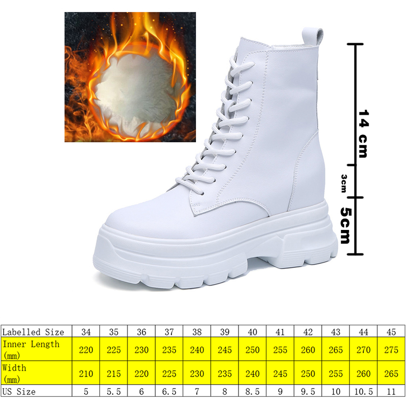 

8cm Genuine Leather Short Boots Ankle For Women Motorcycle Black Punk Mart Booties Shoes Platform Heel Warm Winter Boots