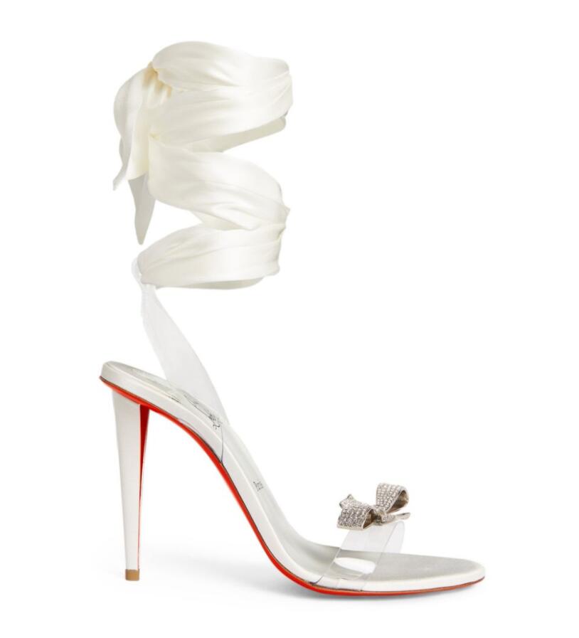 

Luxury Women designer sandals shoes reds sole high heels Astrinodo 100mm Embellished Ankle-Tie Sandalies thin sandal heeled strap red botto