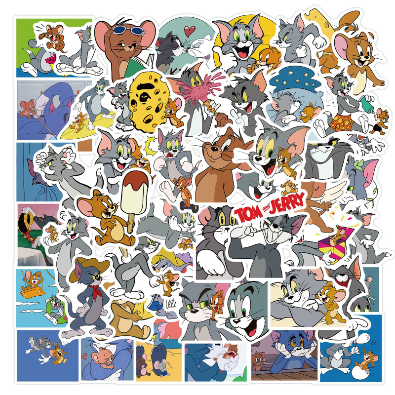 

50Pcs/Lot Tom and Jerry Sticker Cats and Mouse 90s Art Print Home Decor Wall Notebook Phone Luggage Laptop Bicycle Scrapbooking Album Decals Stickers, Multi colors