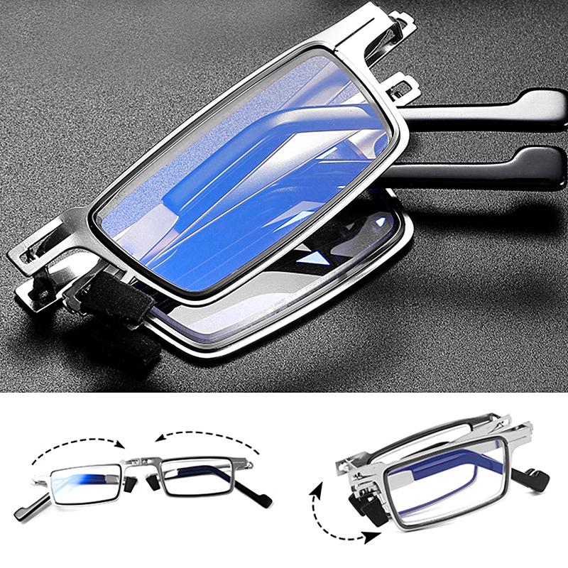 

Sunglasses Fashionable Folding Reading Glasses For Men Women Presbyopia Anti Blue Light Portable Rectangular Full Frame Stainless SteelSungl