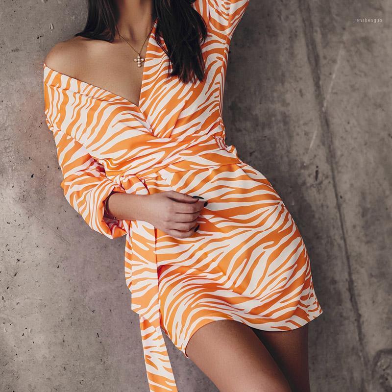 

Casual Dresses Sexy Deep V Neck Ladies Zebra Stripes Mini Dress Women Autumn Vintage Long Sleeve Lacing Up Party Club Wear Female Vestido, 01 print