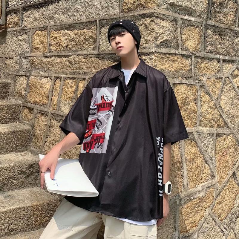 

Men' Casual Shirts Short-sleeved Shirt Men' 2022 Summer Ins Tide Japanese Hong Kong Style Ruffian Handsome Loose Top Boy JacketMen' E, Hxc53 white