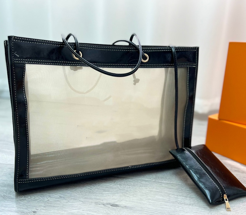 

Women's designer bag mesh design shopping bag fashion transparent one shoulder handbag summer essential item Totes, Make up thedifference